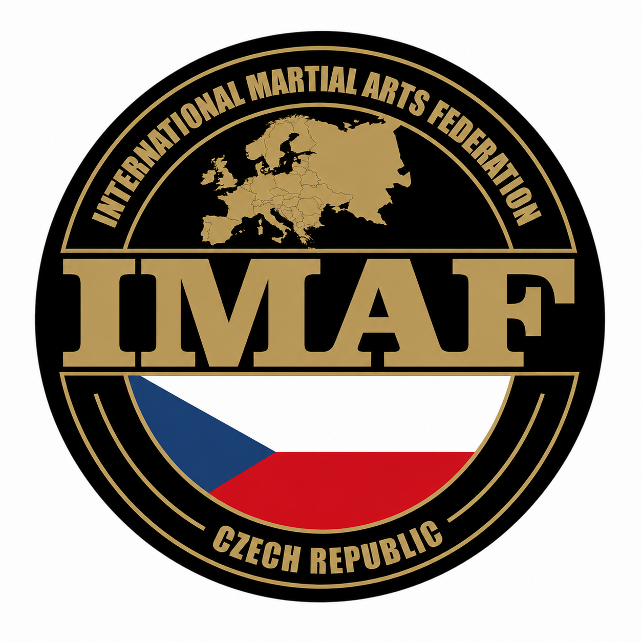 IMAF Czech Republic — znak federace s mapou Evropy a českou vlajkou